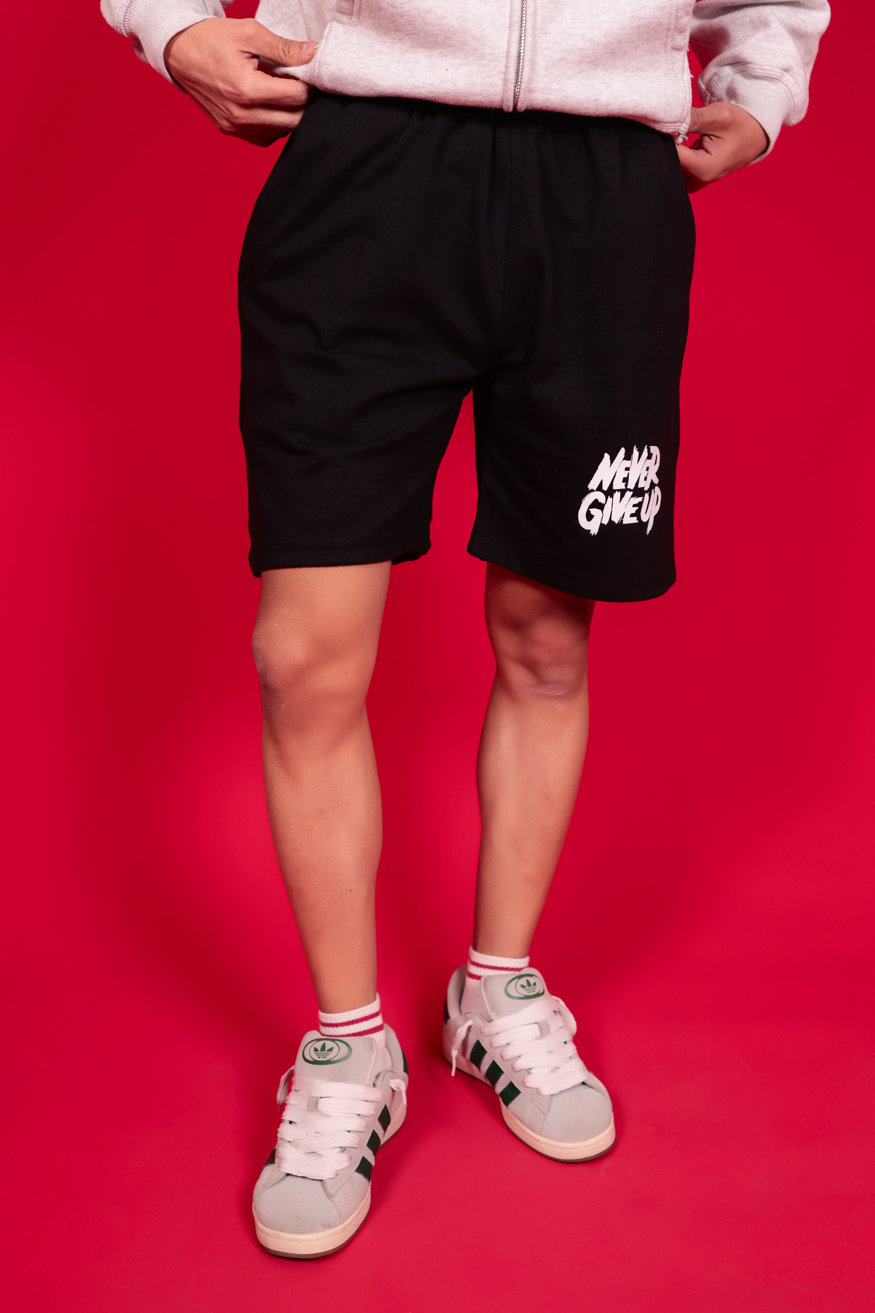 Never Give Up Street Shorts – Black
