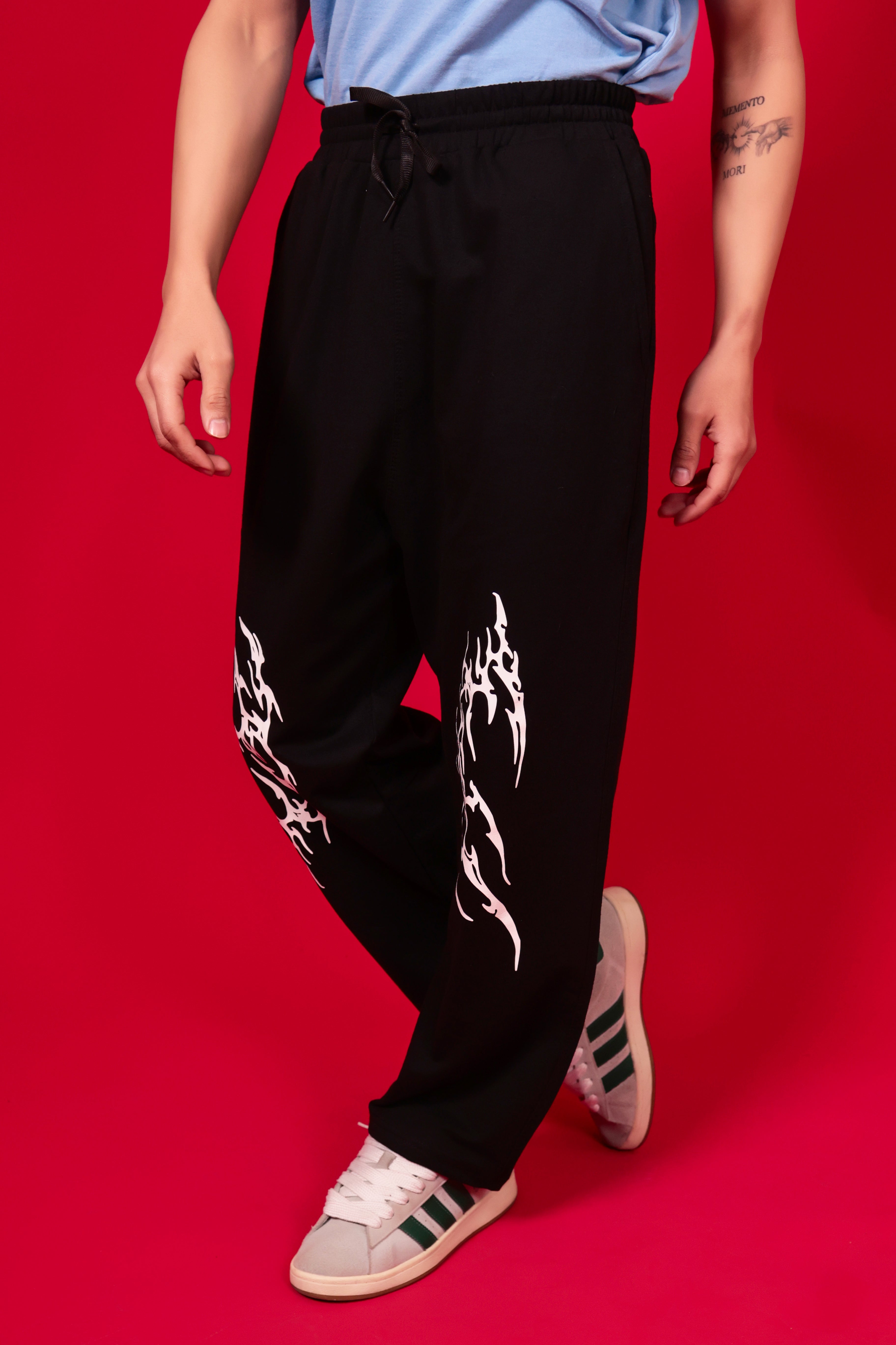 Men’s Black Flame Printed Joggers